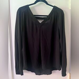 Black Long Sleeve V-neck Blouse with Strap Detail in the Back — Size Small